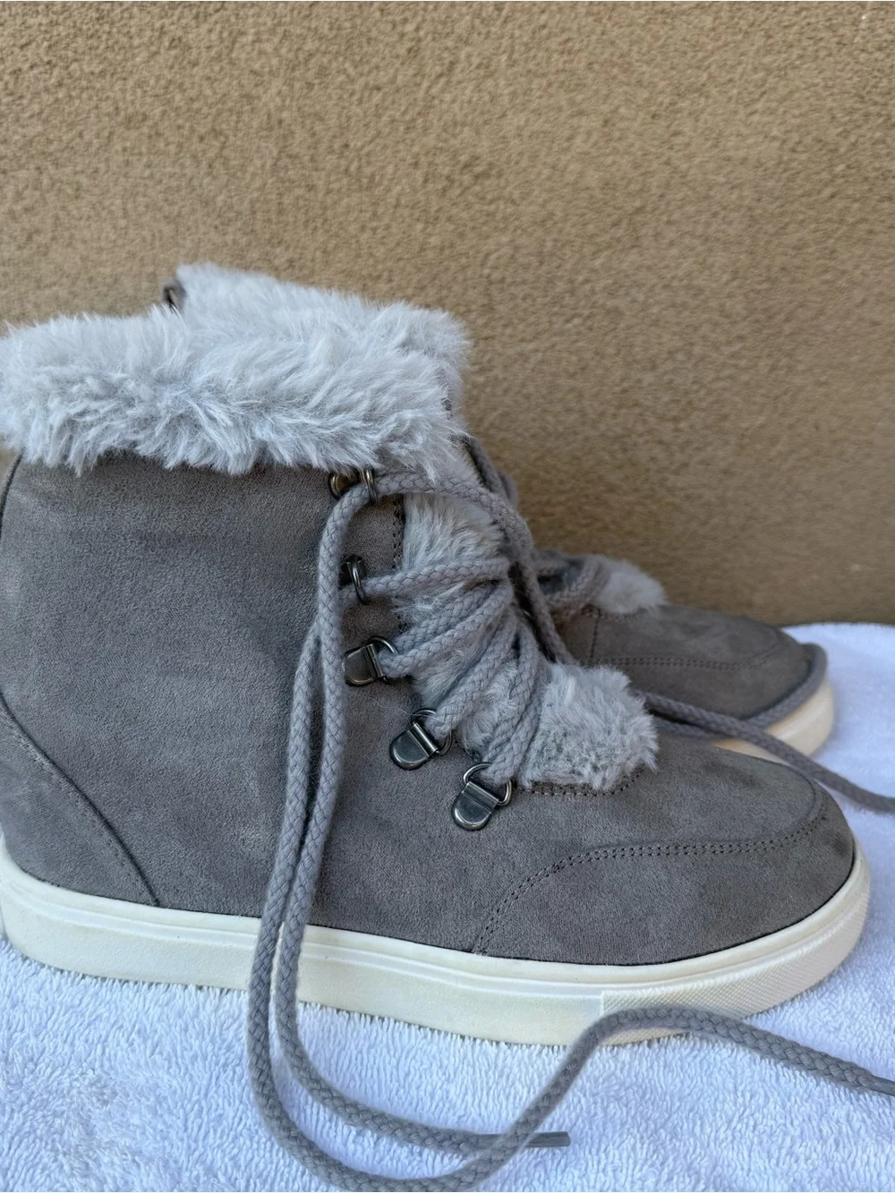 Faux Fur Lined Gray Women's Winter Boots